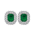 Cushion Emerald Diamond Halo Jewelry Set (Necklace + Earrings)