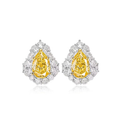 Pear-Cut Yellow Diamond Halo Statement Ring