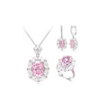 Oval Pink Diamond Halo Jewelry Set (Necklace + Earrings + Ring)