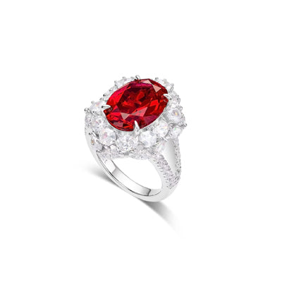 Oval Ruby & Diamond Halo Cocktail Ring