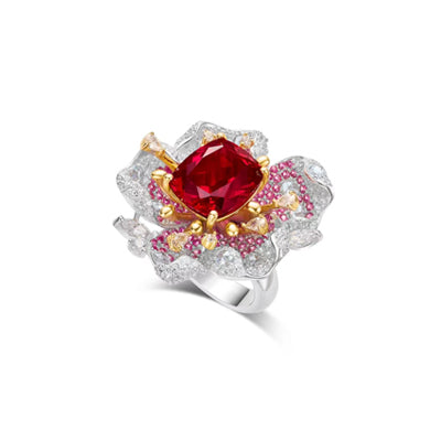 Floral Design Ruby & Multi-Diamond Statement Ring