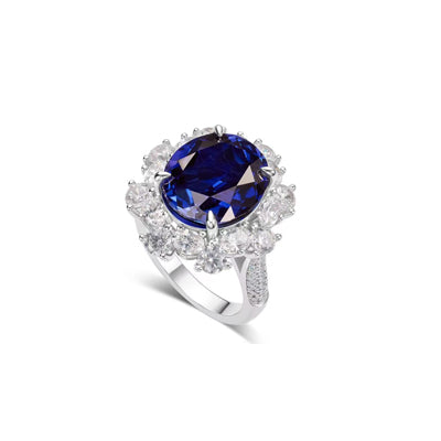Oval Sapphire Diamond Halo Cocktail Ring