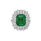 Cushion Emerald Diamond Halo Jewelry Set (Necklace + Earrings)