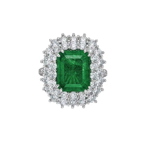 Cushion Emerald Diamond Halo Jewelry Set (Necklace + Earrings)