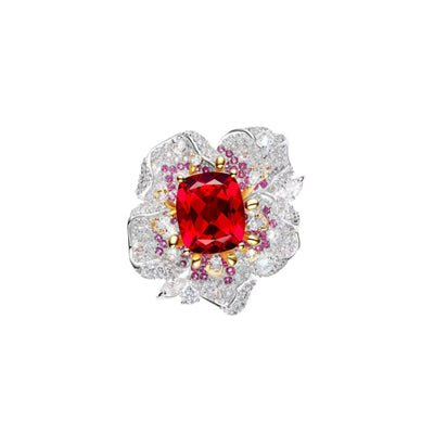 Floral Design Ruby & Multi-Diamond Statement Ring