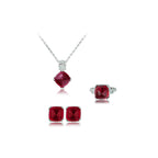 Kite-Cut Ruby & Diamond Jewelry Set (Necklace + Earrings + Ring)