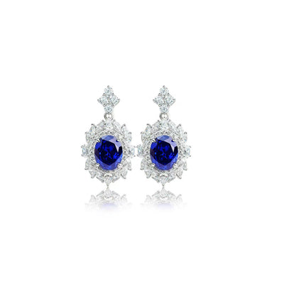 Cushion Sapphire & Diamond Jewelry Set (Necklace + Earrings + Ring)
