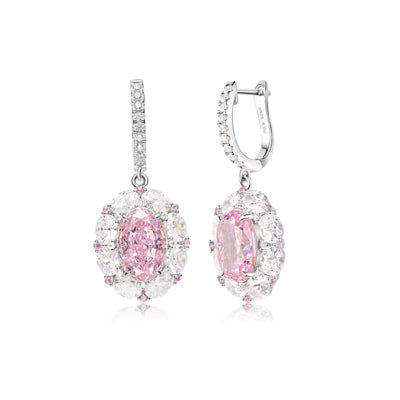 Oval Pink Diamond Halo Jewelry Set (Necklace + Earrings + Ring)