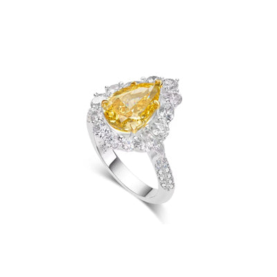 Pear-Cut Yellow Diamond Halo Statement Ring