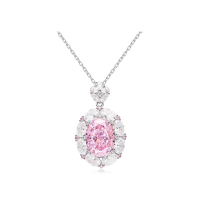 Oval Pink Diamond Halo Jewelry Set (Necklace + Earrings + Ring)