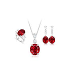 Oval Ruby & Diamond Jewelry Set (Necklace + Earrings + Ring)